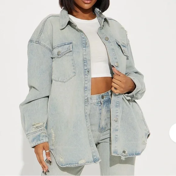 New Oversize  light  Blue Denim Jean Jacket - Picture 3 of 5